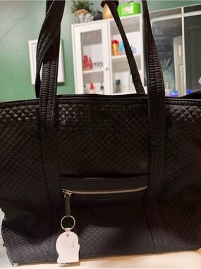 Vera Bradley Black Quilted Tote with Front Zip Pocket